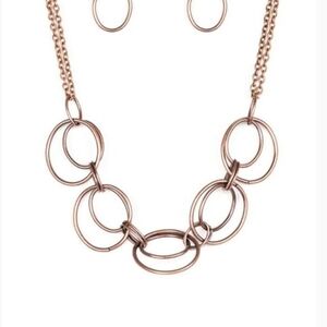 Paparazzi Rose Gold Interlocking Necklace Set Urban Orbit Copper Fashion Jewelry